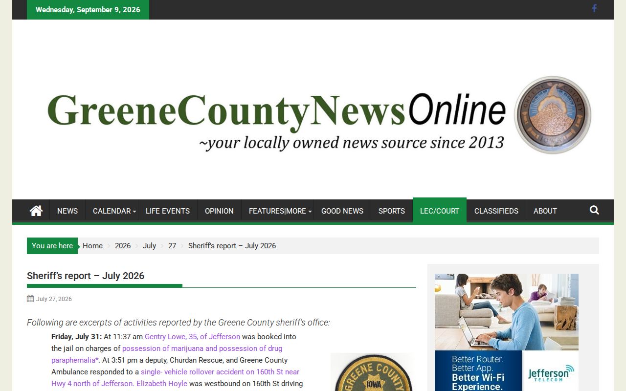 Greene County News Online multi-day sheriff report