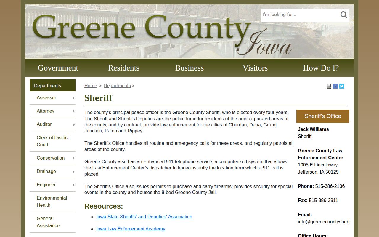 Greene County Sheriff official contact and jail information page