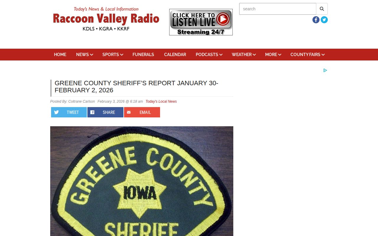 Raccoon Valley Radio short date-range Greene County sheriff report