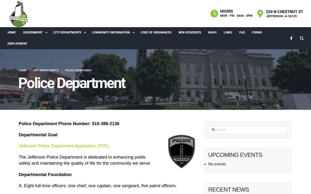 Jefferson Police Department page for recent arrest records