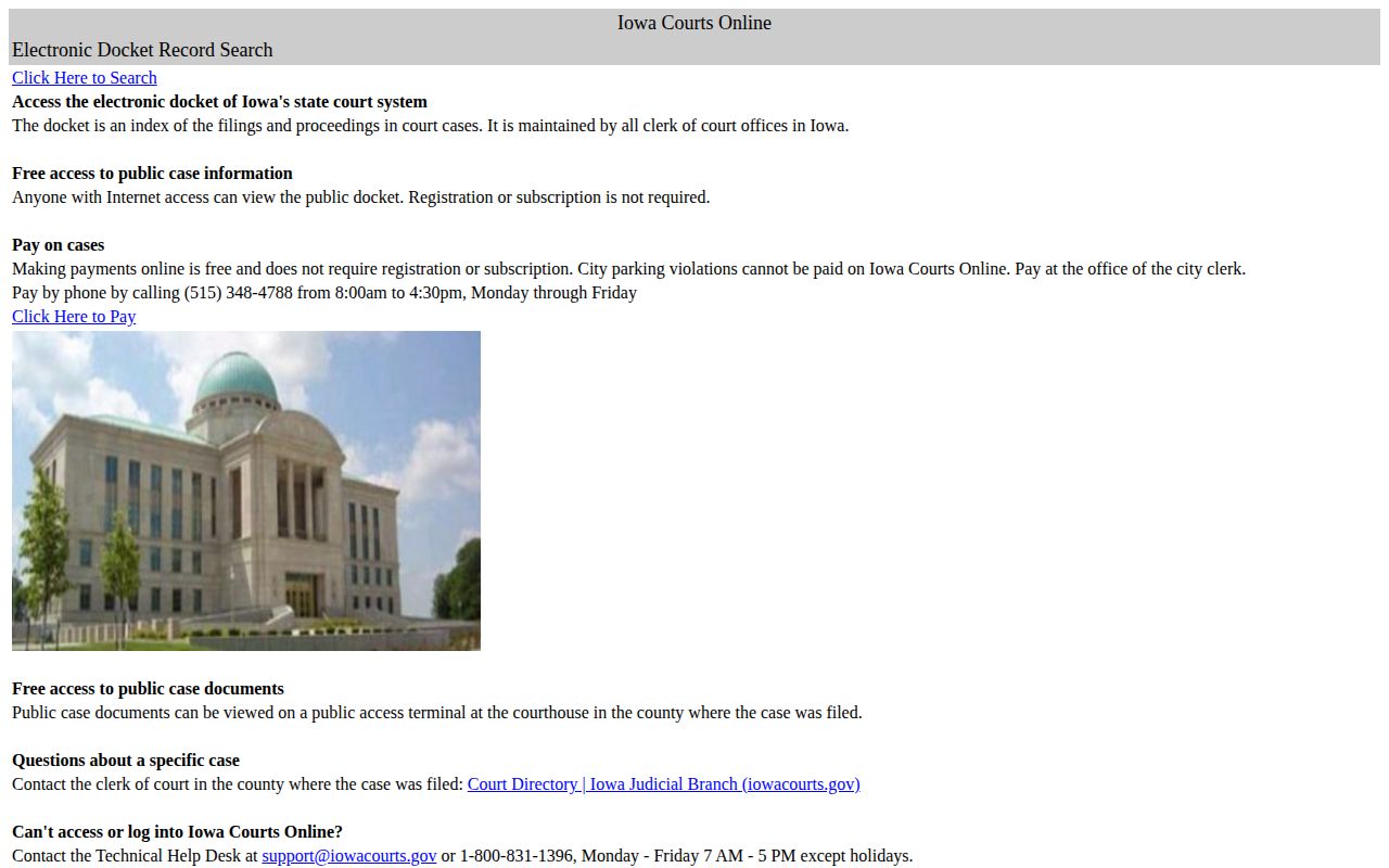 Iowa Courts Online public case search interface