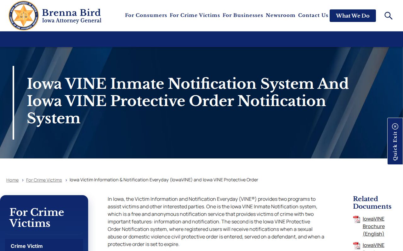 Iowa Attorney General IowaVINE notification instructions