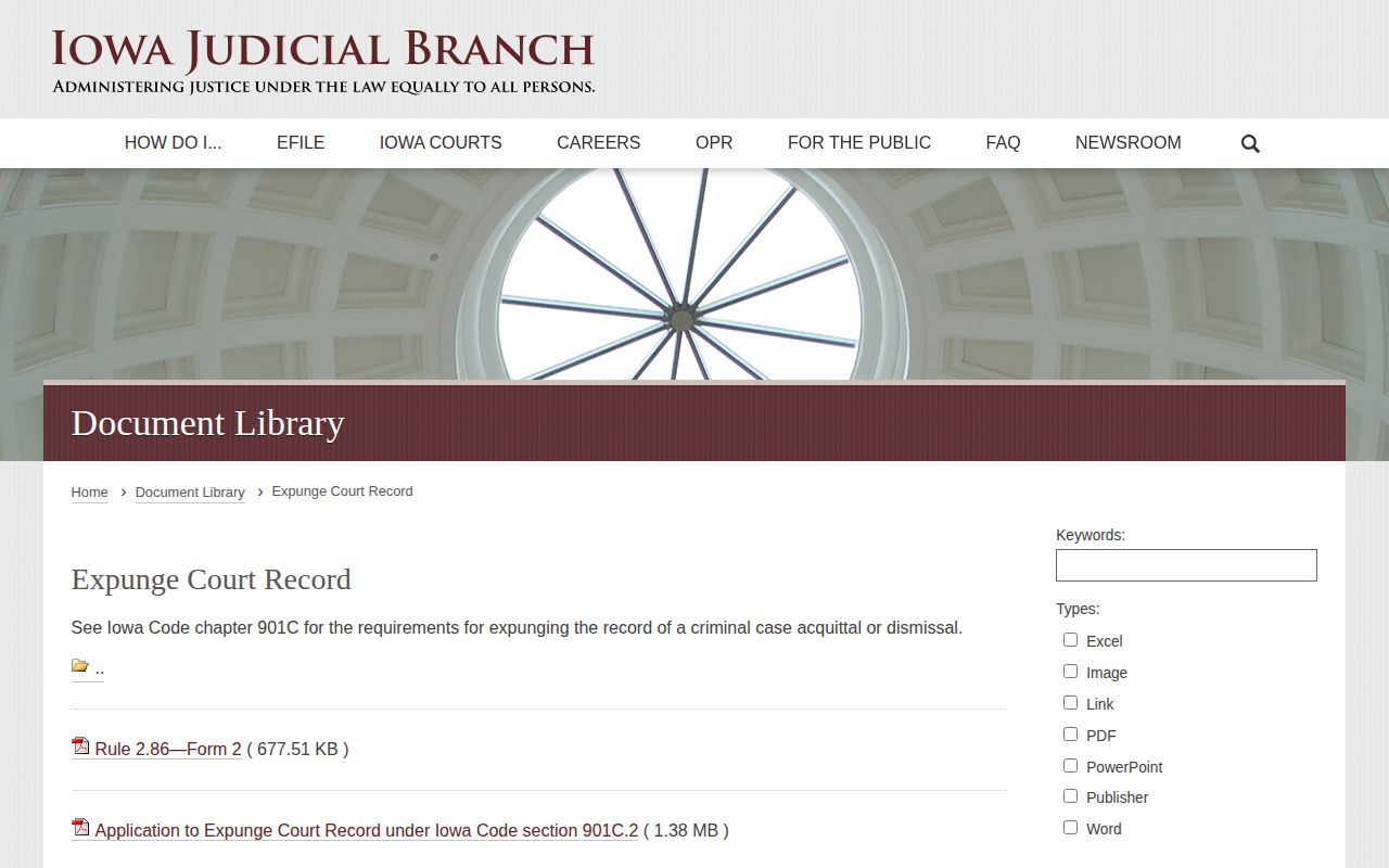 Iowa Judicial Branch official expungement forms collection